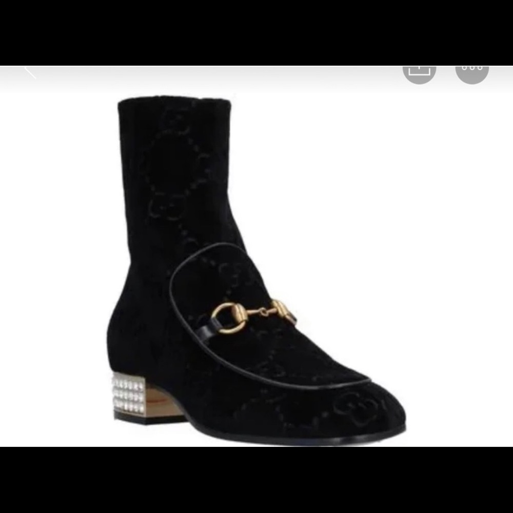 Gucci velvet gg monogram crystal horsebit ankle boots sz 37 black - Picture 3 of 8